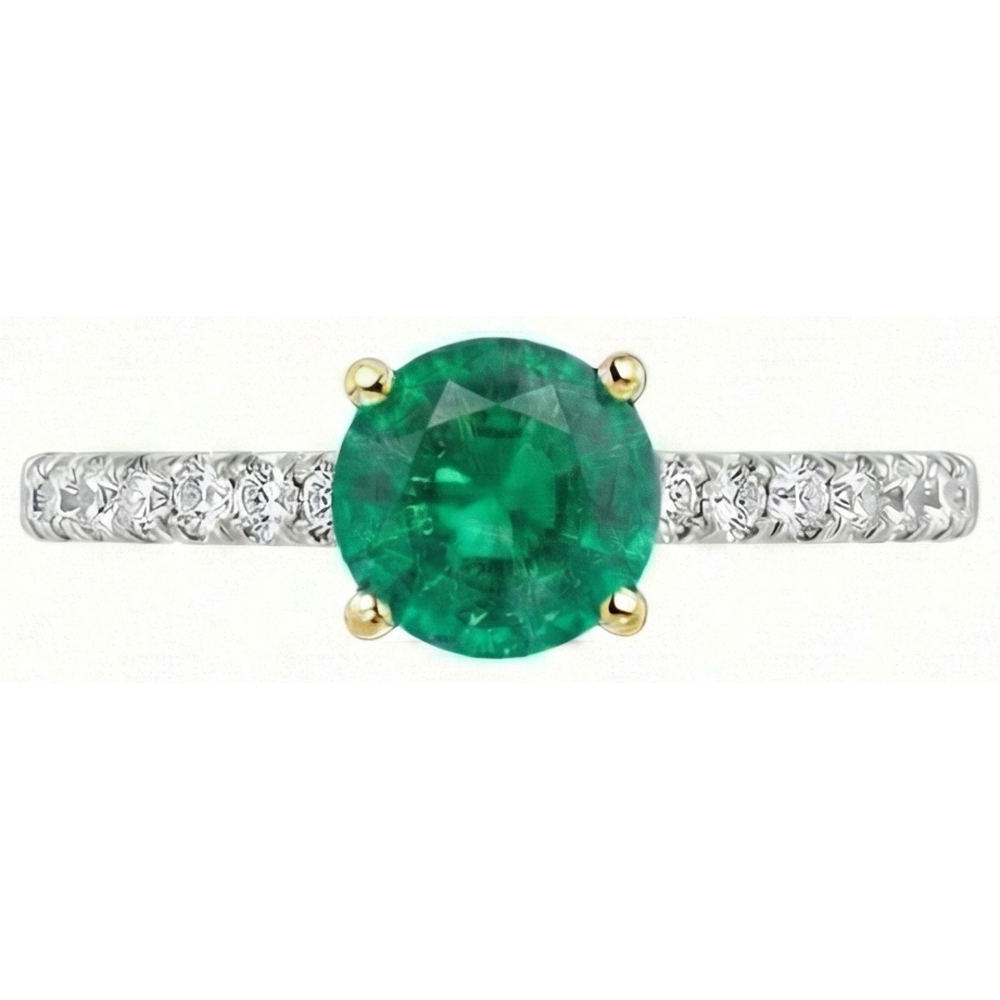 Round Brilliant Fine Emerald ring in Two-Tone 14K Gold – angle view