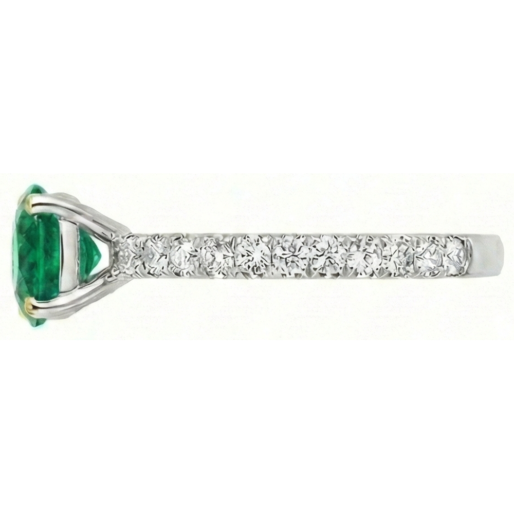 Authentic Fine Emerald Colored Stone Ring 2 ct Two-Tone 14K Gold – profile view