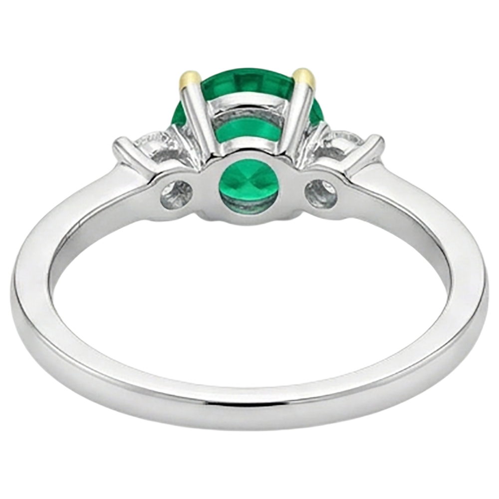 Colombian Emerald Round Cut Gemstone Ring in Two-Tone 14K Gold – back view