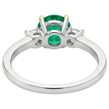 Colombian Emerald Round Cut Gemstone Ring in Two-Tone 14K Gold – back view