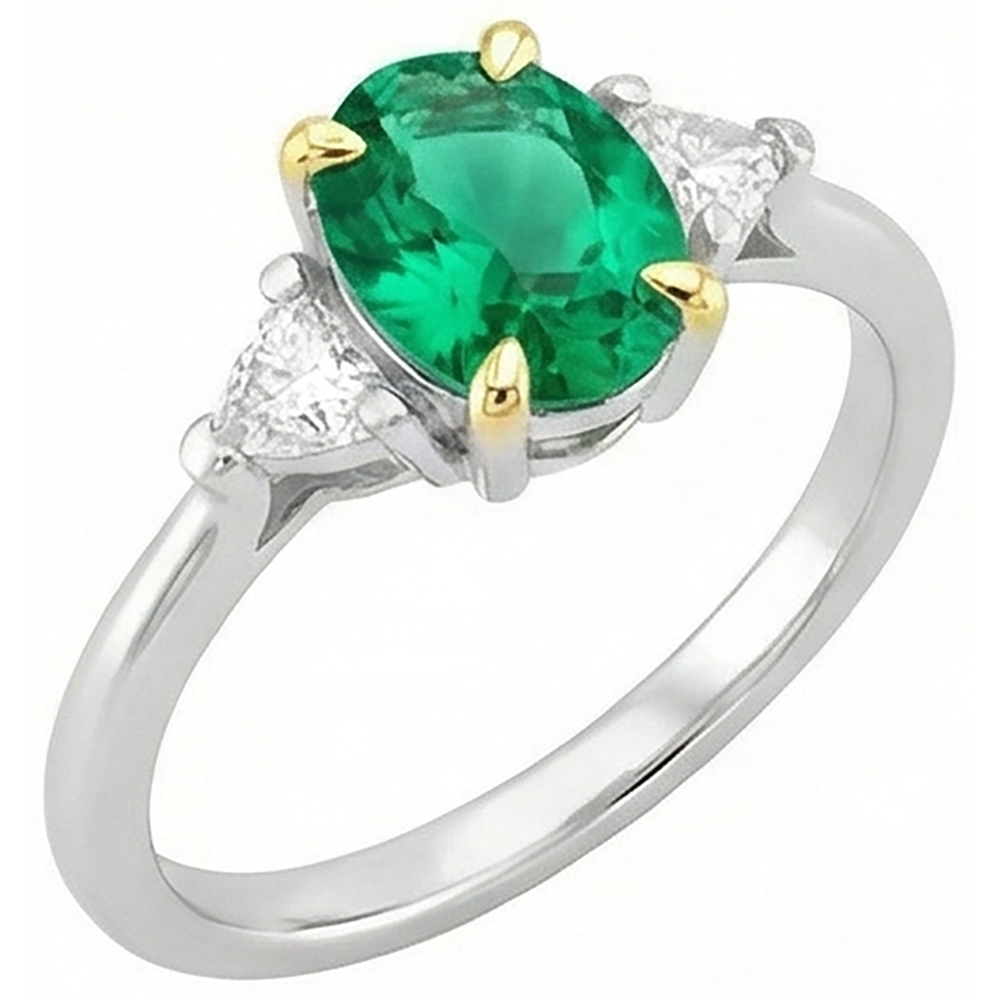 Fine Emerald Colored Stone Ring 2-ct Two-Tone 14K Gold – angle view