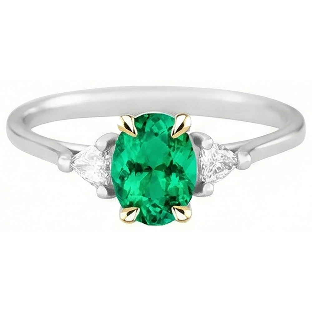 Fine Emerald Colored Stone Ring 2-ct Two-Tone 14K Gold – side view