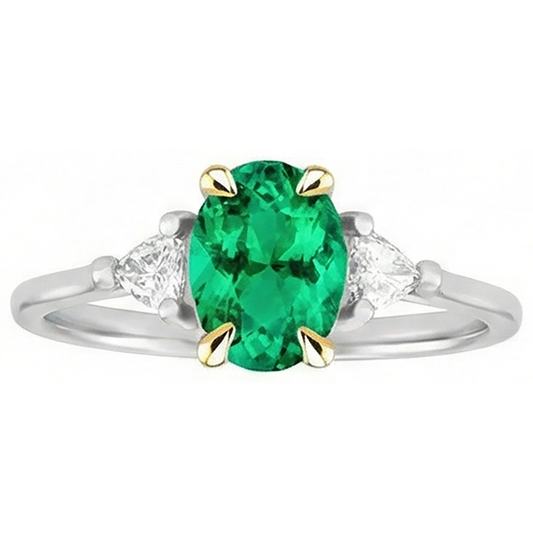 Natural Fine Emerald Colored Stone Ring – front view