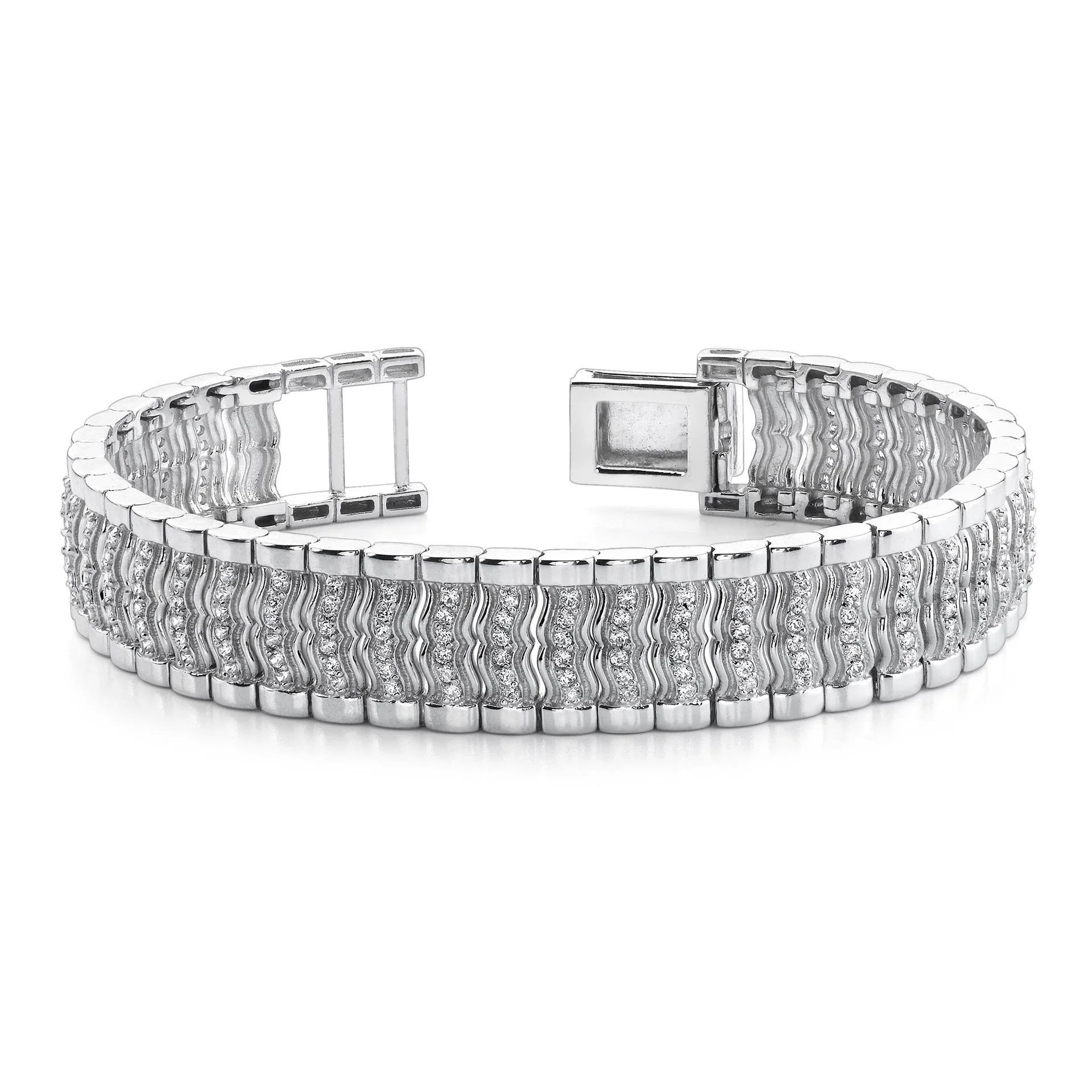 Men 14K White Gold Round Cut 6 Carats Real Diamond Bracelet