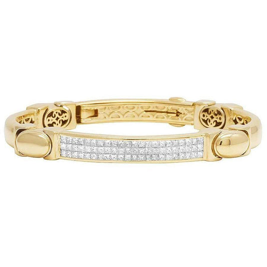 Men 3.30 Carats Princess Cut Genuine Diamond Bracelet Yellow Gold 14K