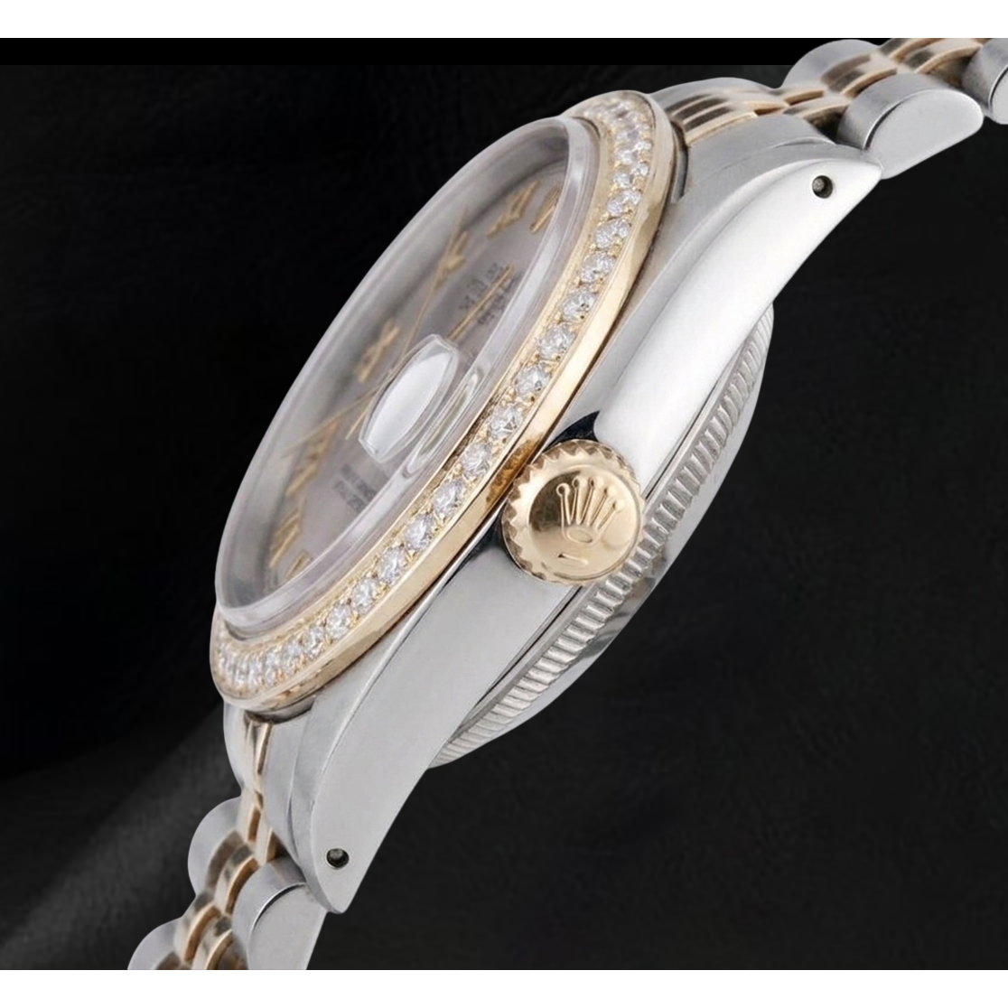 Men Gray Roman Dial Natural Earth Mined Diamond Bezel Datejust Watch Two Tone Rolex QUICK SET