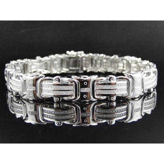 Men Real Diamond Fine Bracelet 12 Carats White Gold 14K Jewelry