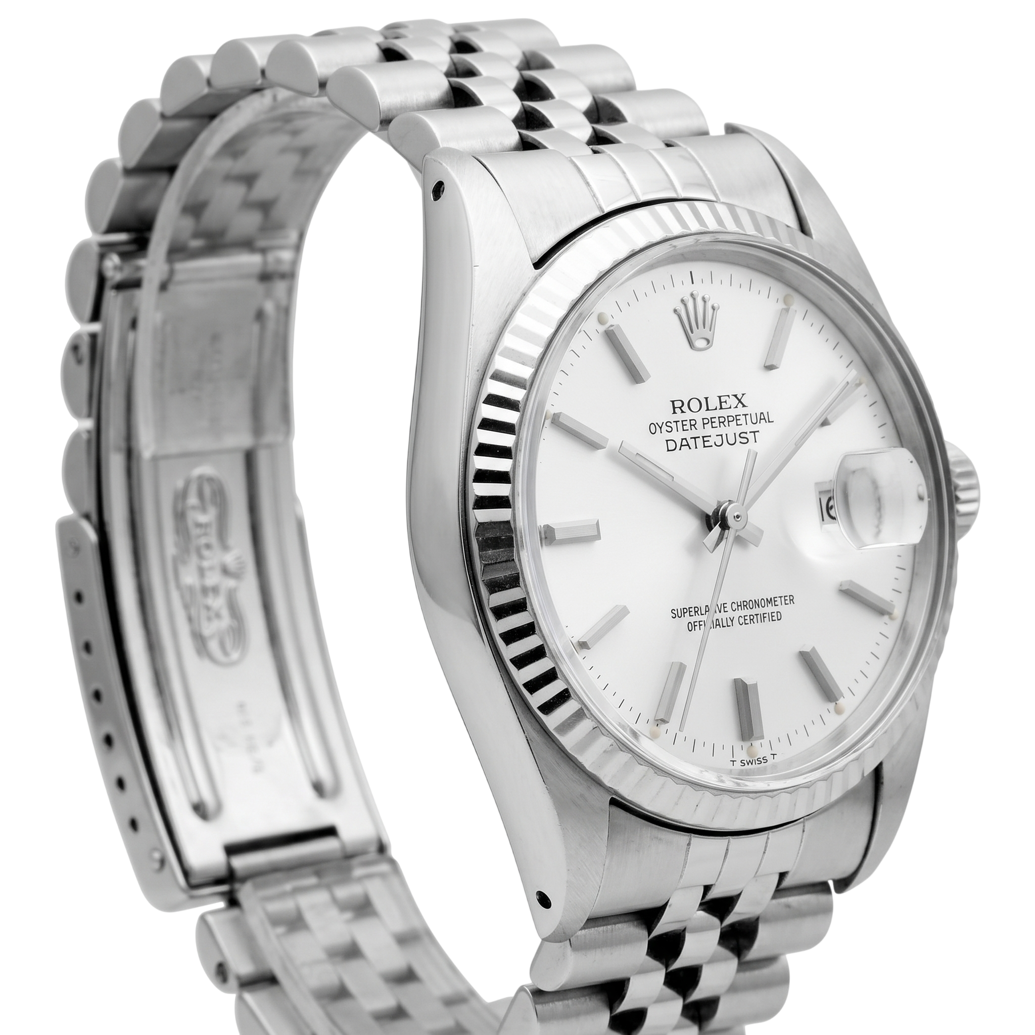 Men Rolex Datejust Watch Silver Dial Fluted Bezel Ss Bracelet