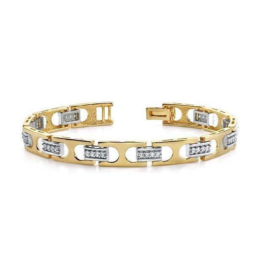 Men Two Tone Gold 14K Real Diamond Bracelet 2.20 Carats Fine Jewelry