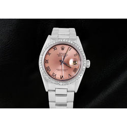 Men Watch Ss Oyster With Salmon Dial Diamond Bezel Rolex Datejust QUICK SET