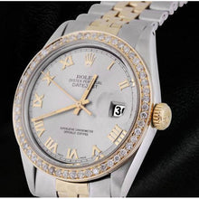 Men Gray Roman Dial Diamond Bezel Datejust Watch Two Tone Rolex QUICK SET1