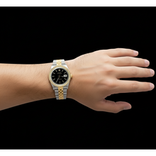 Men Rolex Datejust Watch Black Stick Dial Diamond Bezel Two Tone