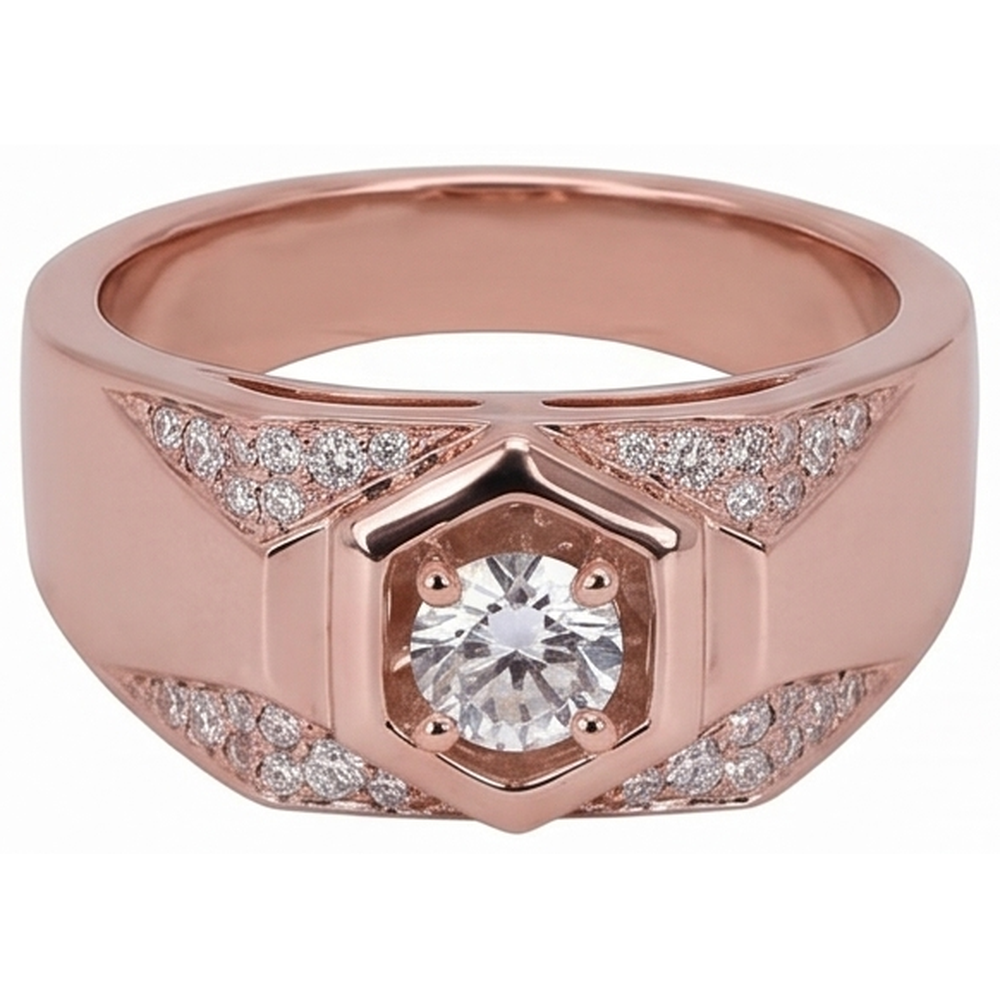 Men's Custom Jewellery Rose Gold 14K Round Natural Earth Mined Diamond Band