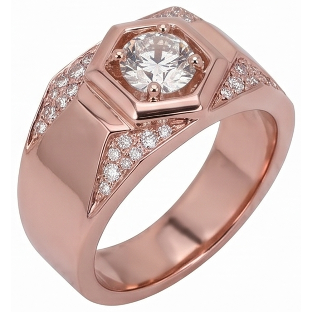 Men's Custom Jewellery Rose Gold 14K Round Natural Earth Mined Diamond Band