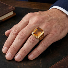 Men's Emerald Cut Golden Citrine Precious Stone Ring in 14K