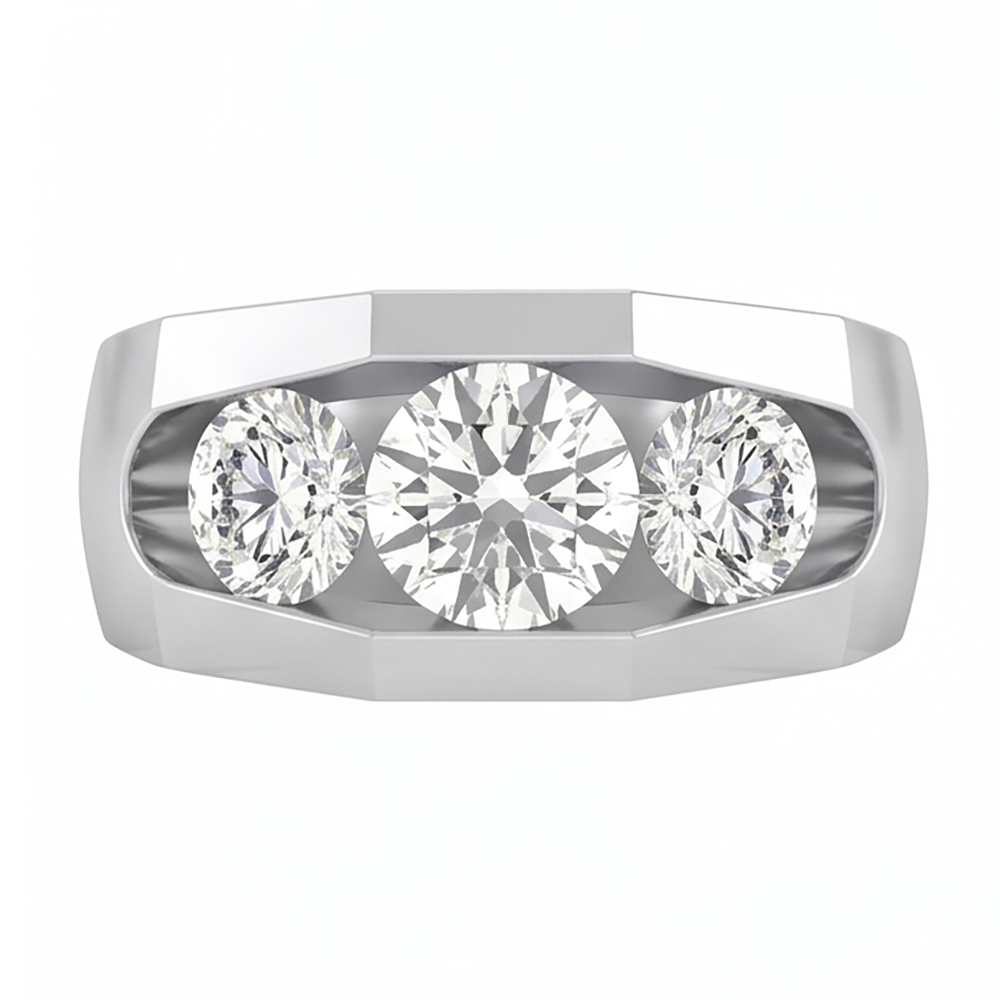 Men's Natural Earth Mined Diamond Ring 3 Stone Gold 2 Carats