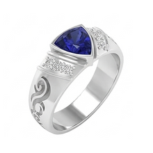 Men's Natural Earth Mined Diamond Ring Gold Antique Style Sapphire Trillion Cut 1.90 Ct