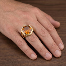 Men's Precious Stone Ring 14K Yellow Gold – Citrine Hexagon 5 ct