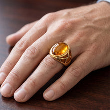 Men's Real Cabochon Citrine Gemstone Ring 10 ct