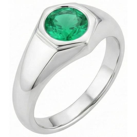 Emerald Precious Stone Ring 1-ct 14 Karat White Gold – front view