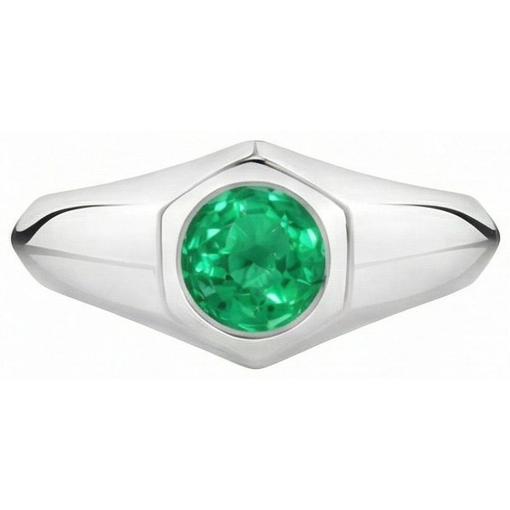 Earth-Mined Emerald Precious Stone Ring 1 ct 14 Karat White Gold – angle view
