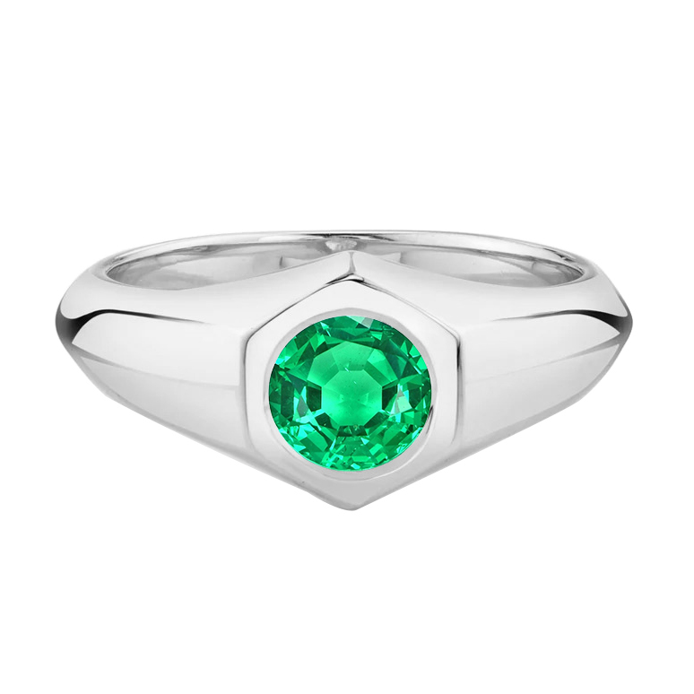 Earth-Mined Emerald Precious Stone Ring 1 ct 14 Karat White Gold – main view