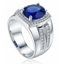 Men's Halo Ring 4 Carats Oval IGI CERTIFIED Diamond & Blue Sapphire Jewelry 14K Gold