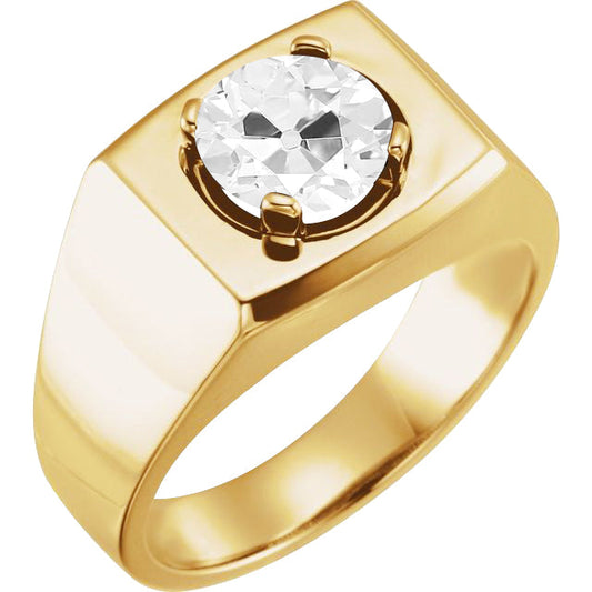 Diamond Antique Cushion Mens Ring in 10K Yellow Gold – main view