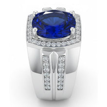 Men's Halo Ring 4 Carats Oval IGI CERTIFIED Diamond & Blue Sapphire Jewelry 14K Gold