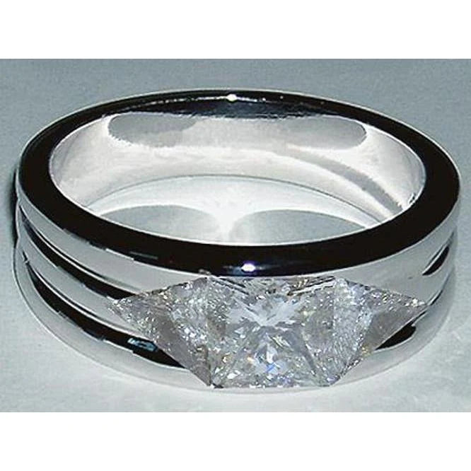 Men's 3 Stone Real Diamond Ring 3.25 Ct. White Gold 14K