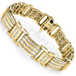 Men's Bracelet 9.10 Carats Bezel Set Real Baguette Diamond Yellow Gold 14K