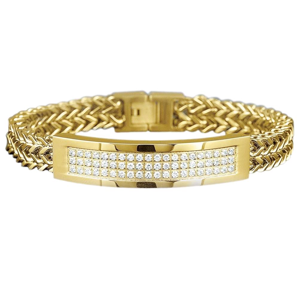 Men's Bracelet Round Cut 3 Carats Real Diamonds Yellow Gold 14K