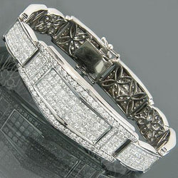 Men's Bracelet WG 14K 15.50 Carats Princess And Round Cut Natural Diamonds