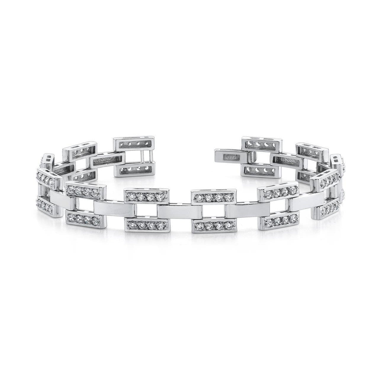 Men's Checkerboard Bracelet 9.50 Ct Round Cut Genuine Diamonds White Gold 14K