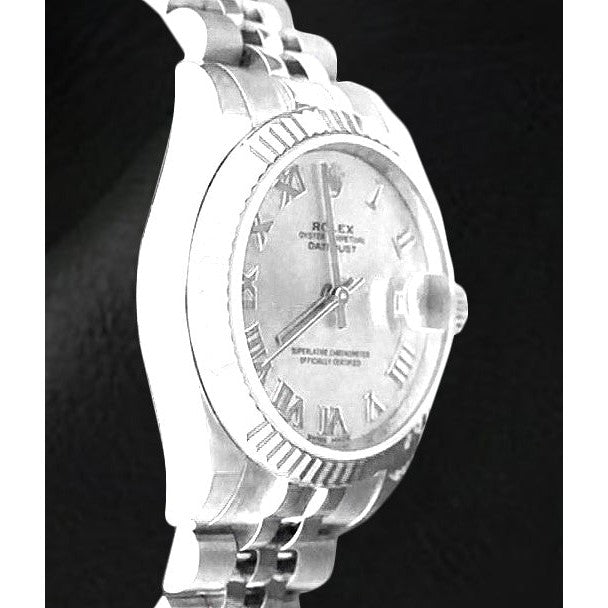 Men's Date-just 31mm Rolex Silver Roman Dial Watch
