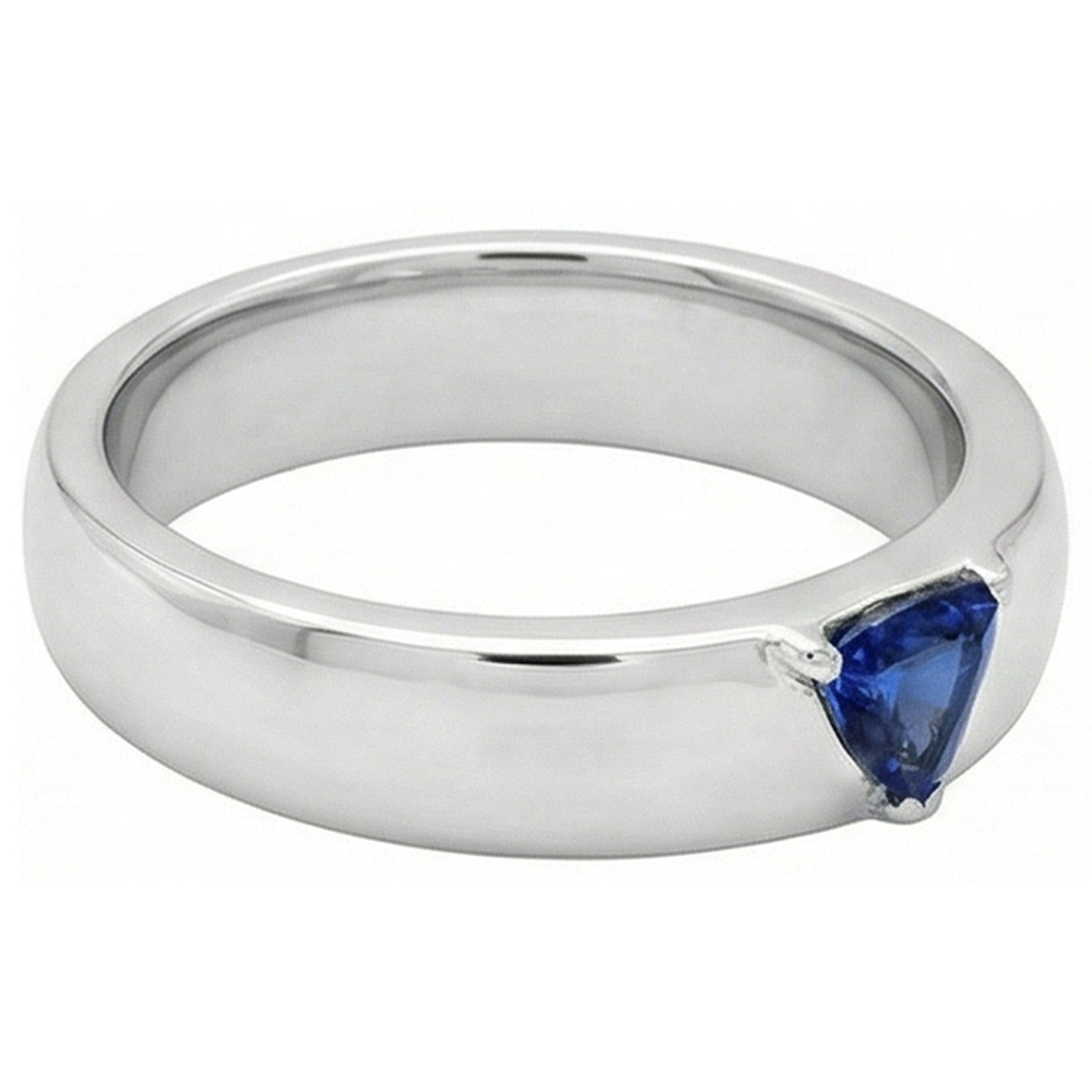 Mens Gemstone Ring Solitaire Trillion Deep Blue Sapphire Jewellery 1 Ct