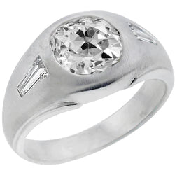 Men's Gypsy Three Stone Ring Baguette & Round Old Mine Cut Real Diamonds