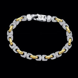 Mens Link Bracelet 3 Carats Real Round Diamond Two Tone Gold
