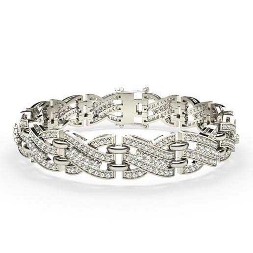 Men's Link Bracelet Round Cut 10.70 Carats Real Diamonds White Gold 14K