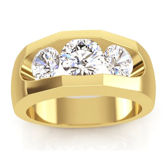Men's Natural Diamond Ring 3 Stone Gold 2 Carats
