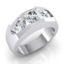 Men's Natural Diamond Ring 3 Stone Gold 2 Carats