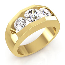 Men's Natural Diamond Ring 3 Stone Gold 2 Carats