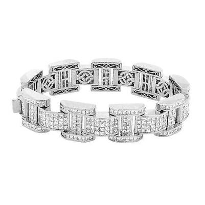 Mens Princess Cut Real Diamond Bracelet White Gold 20 Carats