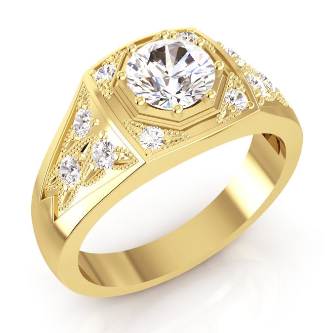 Men's Real Round Diamond Ring 1.50 Carats Gold 14K