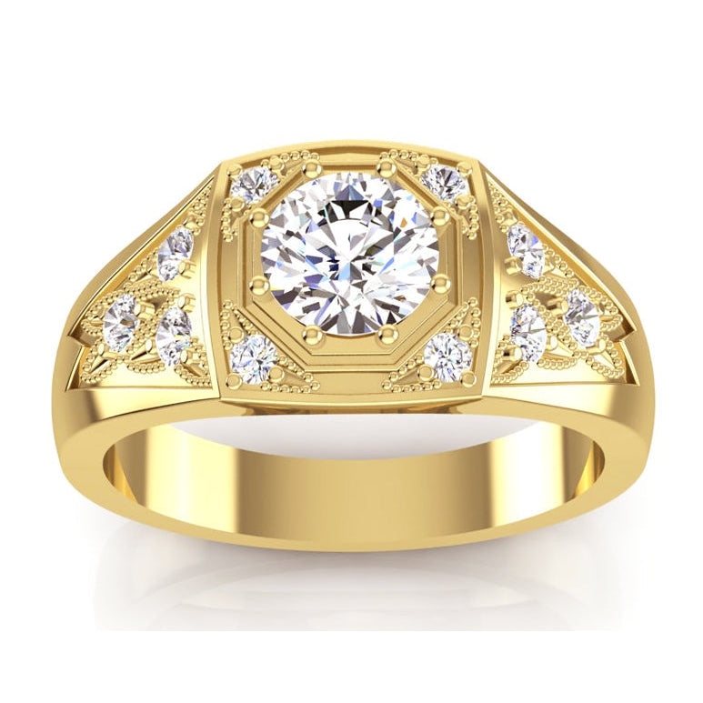 Men's Real Round Diamond Ring 1.50 Carats Gold 14K