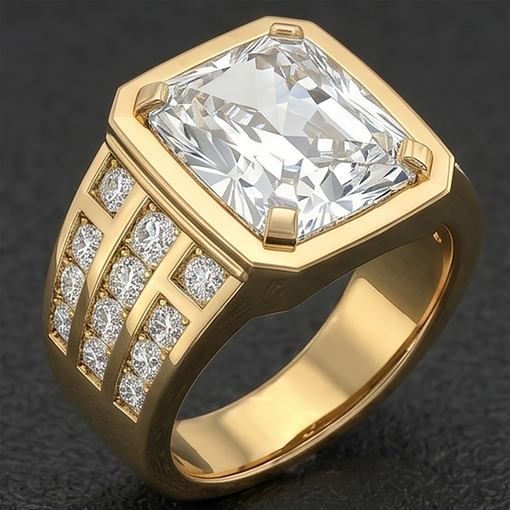 Mens Ring 10K White Gold – Brilliant Diamond Radiant 10 ct