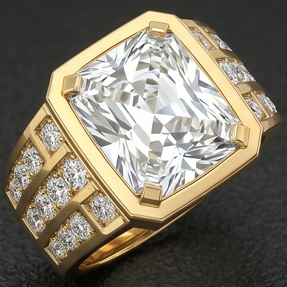 Mens Ring 10K White Gold – Brilliant Diamond Radiant 10 ct