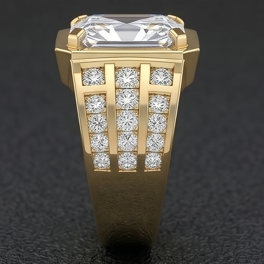 Mens Ring 10K White Gold – Brilliant Diamond Radiant 10 ct