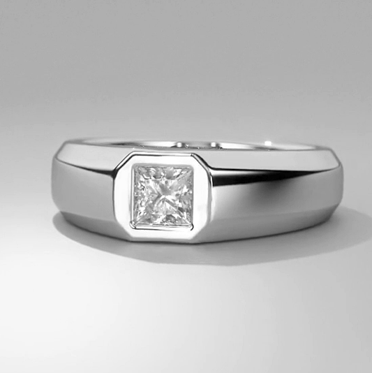Mens Ring Princess Cut Diamond White Gold