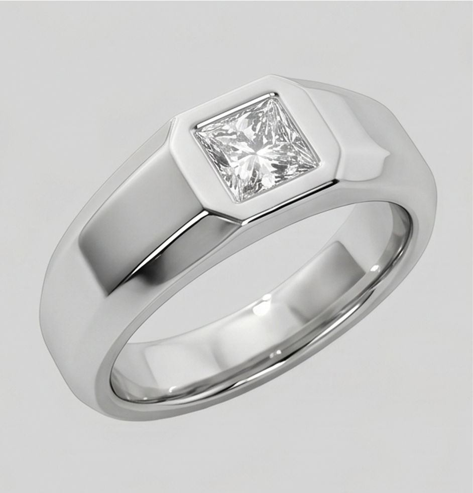 Mens Ring Princess Cut Natural Earth Mined Diamond White Gold